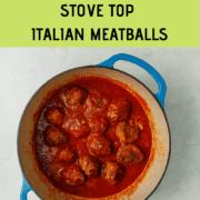 Pinterest Graphic for stove top Italian meatballs