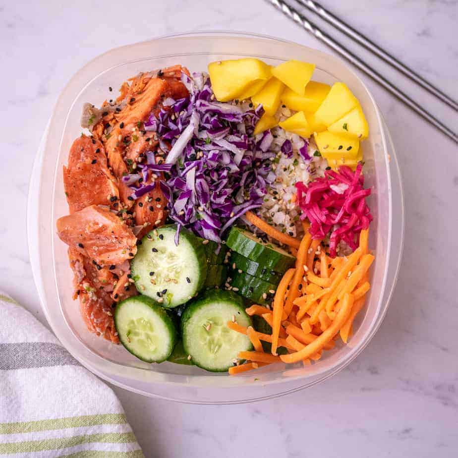 Easy Baked Salmon Poke Bowl Inspired Meal Prep - Smack Of Flavor