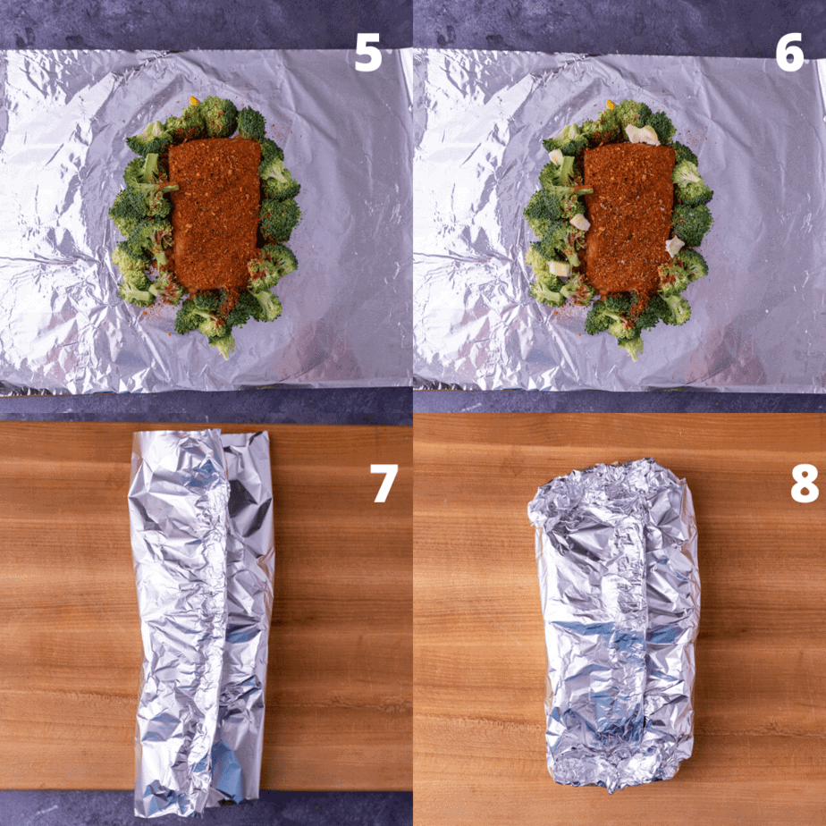 Process shots of how to fold foil packets.