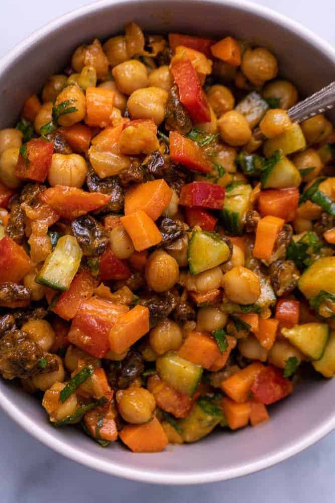 Close up of chickpea salad.