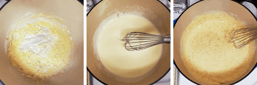 Process photos of how to make the cream based sauce.