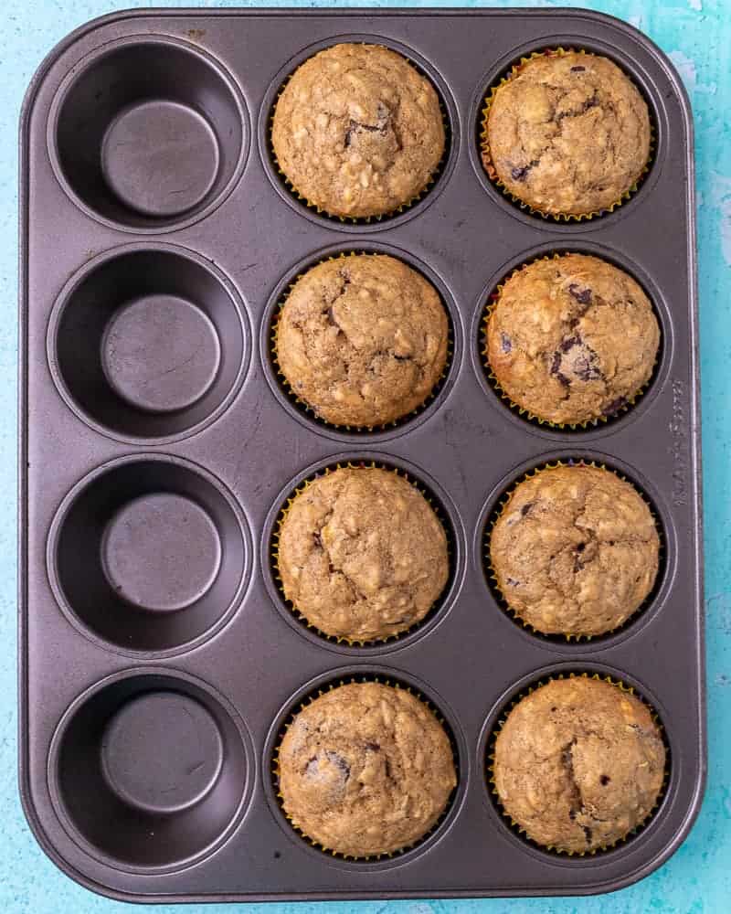 8 cooked muffins in a standard size muffin tin.