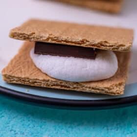 A close up of a cooked s'more