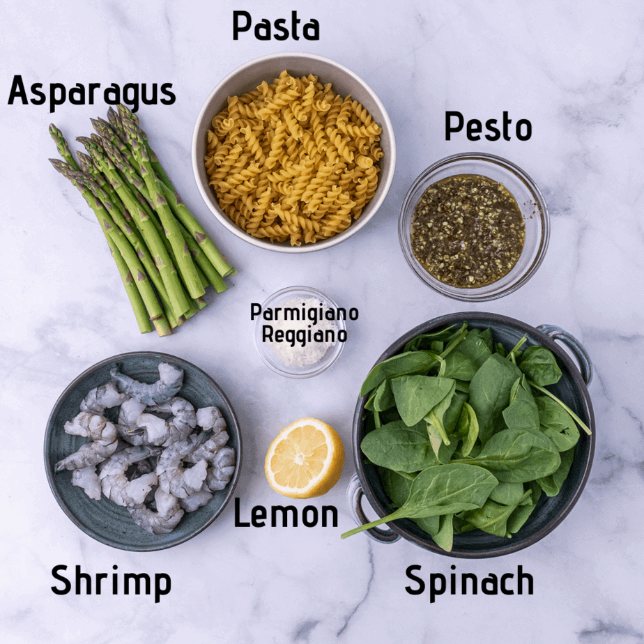 Ingredients for lemon pesto pasta