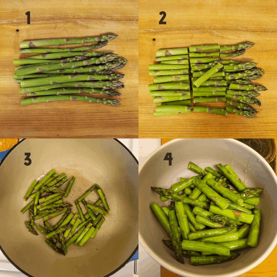 Process photos on how to cut and cook asparagus