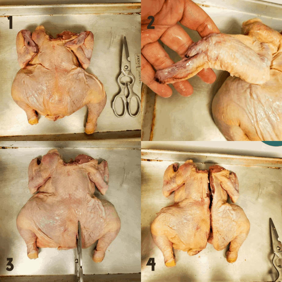 How to photos on how to spatchcock a chicken.